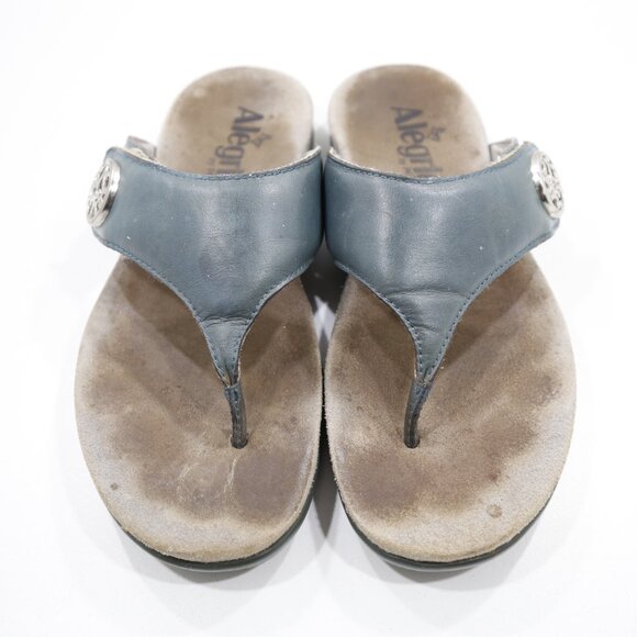 Alegria Molly Blue Leather Paint Splash Lightweight Flat Thong Sandals - 8/EU 38 - Picture 6 of 7